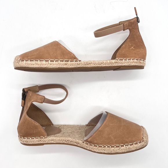 EILEEN FISHER Lala Espadrille Womens 9 Tan Tumbled Leather Ankle Strap D'orsay - Picture 5 of 11
